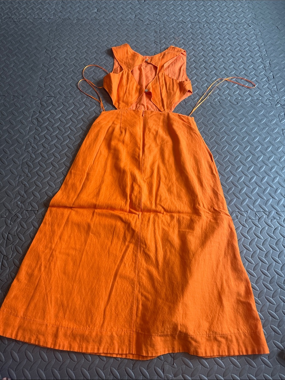Backless Orange Midi Dress with Cutout & Tie Detail